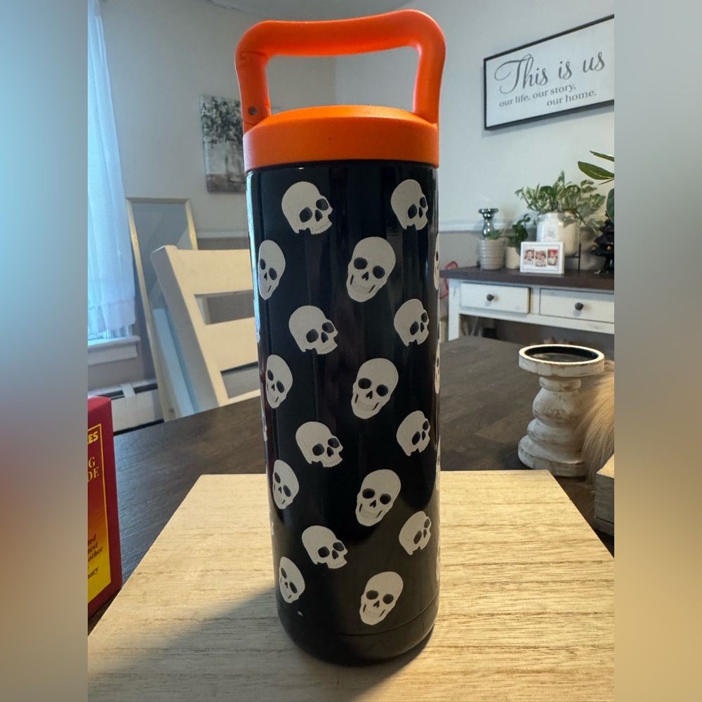Skull Pattern Black and Orange Water Bottle
